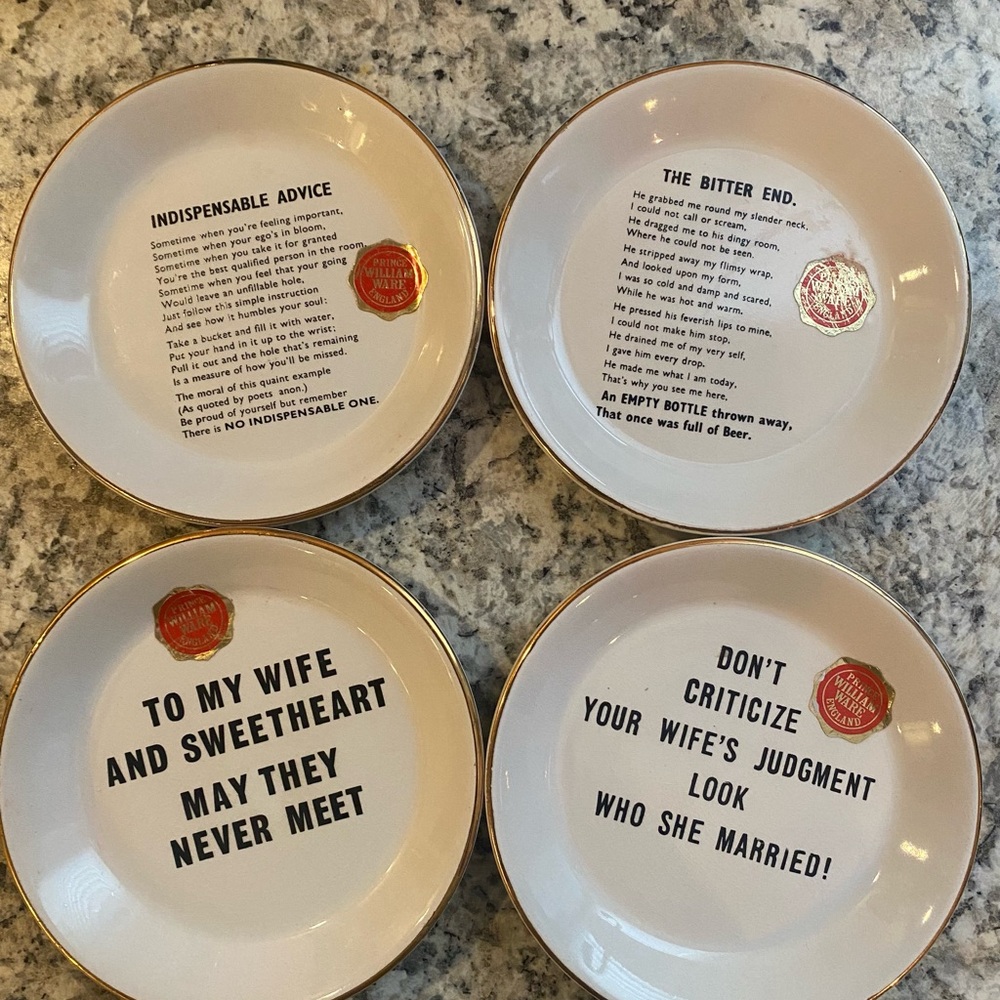 Vintage funny Ceramic Plates Set - prince william mid century